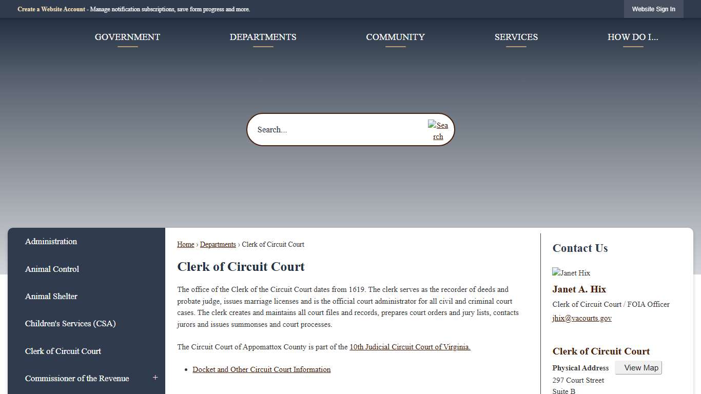 Clerk of Circuit Court Appomattox County, VA