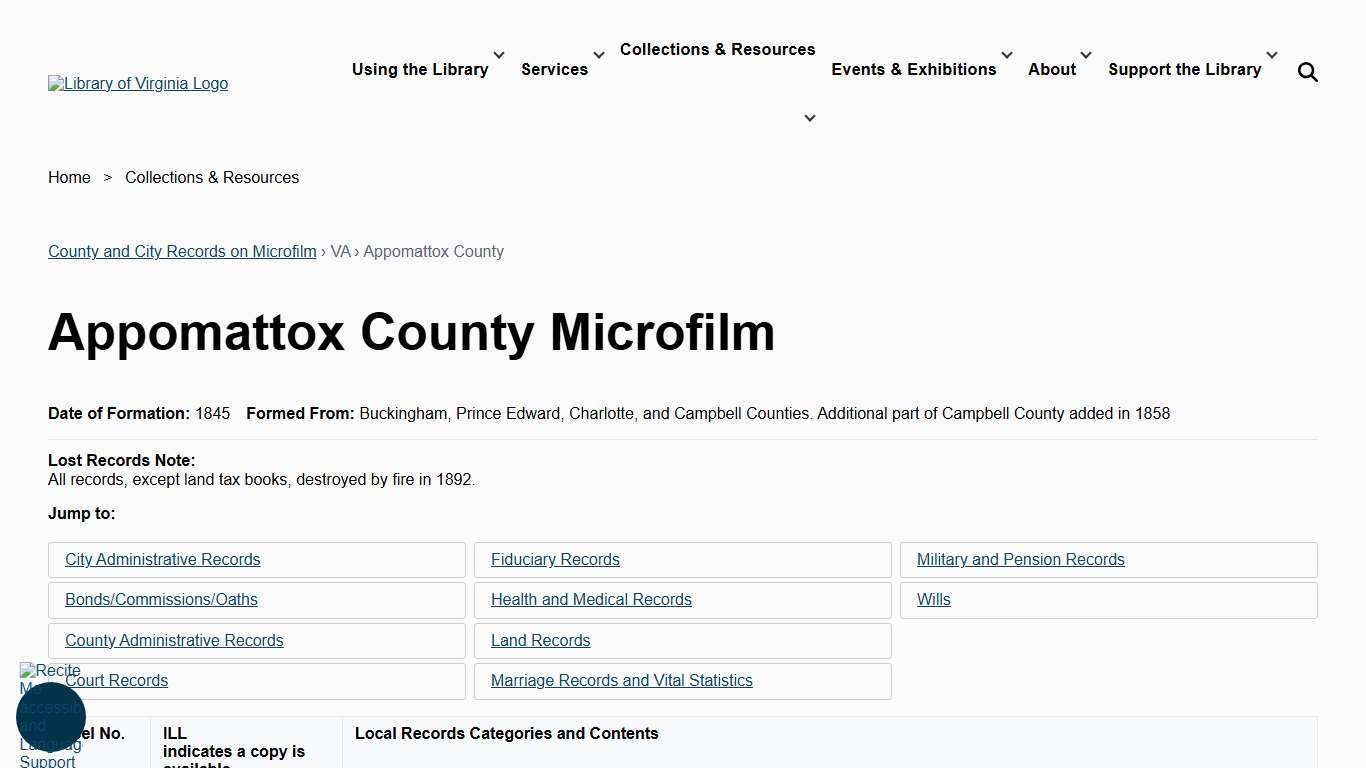 Appomattox County Microfilm Library of Virginia
