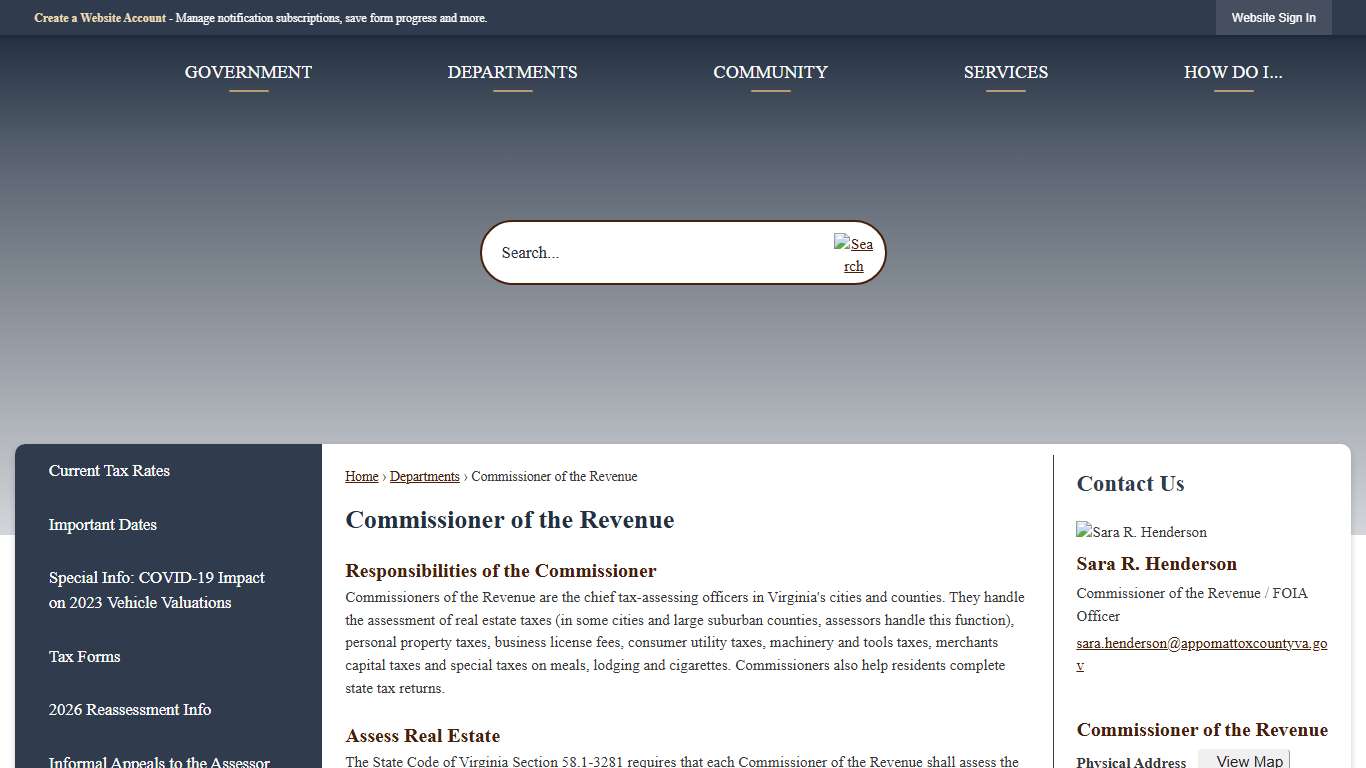 Commissioner of the Revenue Appomattox County, VA